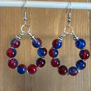 22035 Red and Blue Glass Hoop Earrings